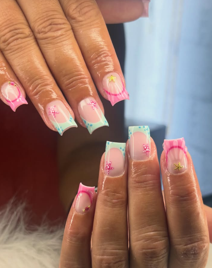 French rose et turquoise